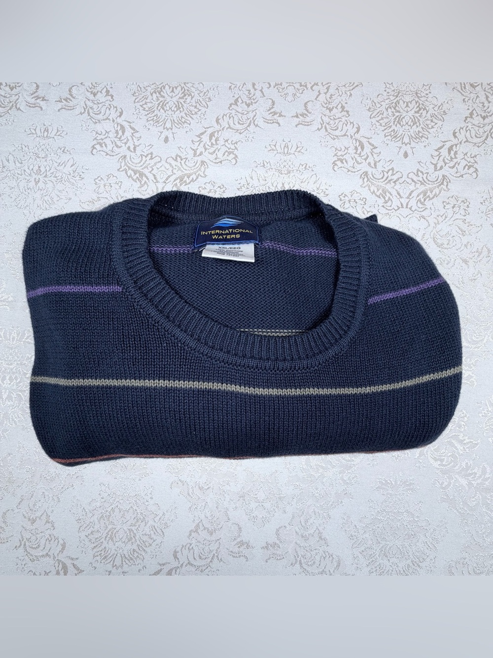International Waters Navy Striped Sweater, XXL, Cotton